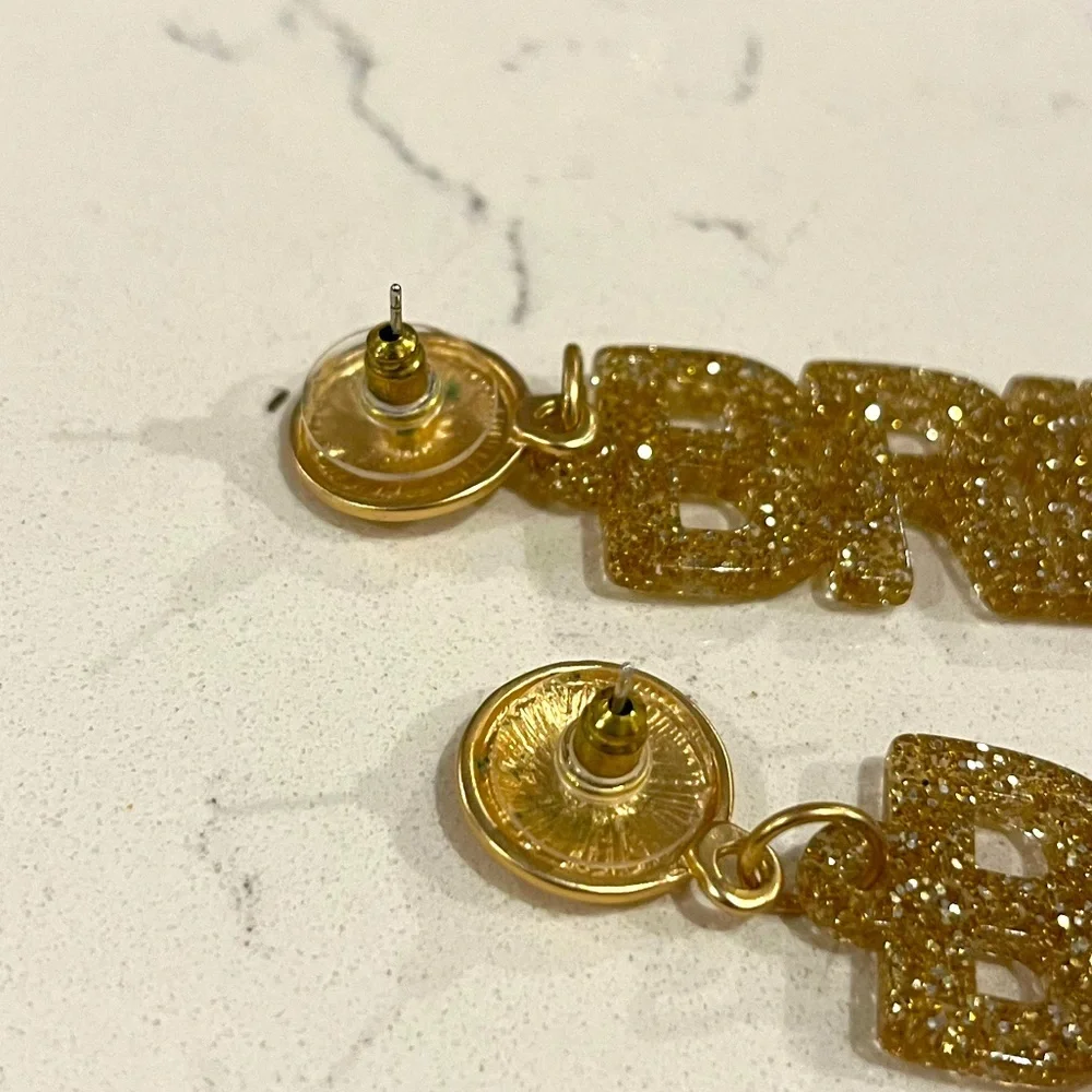 Bride gold sparkly dangle ear rings‎ bridal shower earrings large size